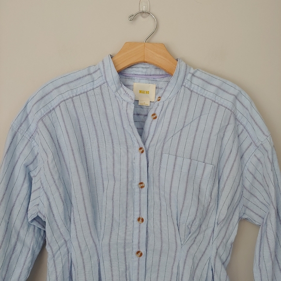 Maeve Anthropology Benna Striped Buttondown Cotton Shirt Size 2 - Picture 7 of 16